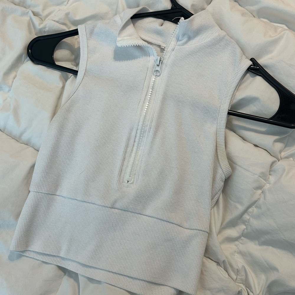 White Sleeveless Zip-Up Top